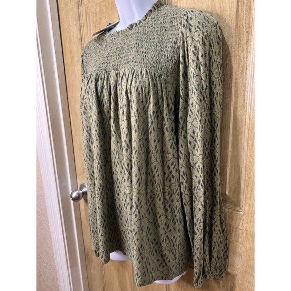 Wonderly Long Sleeve Blouse Top Women’s Small Green Boho Peasant Smocked NWT - Picture 5 of 8